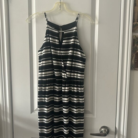 A. Byer Maxi Dress S Black White Stripe High Neck Key Hole Sleeveless - Picture 3 of 6